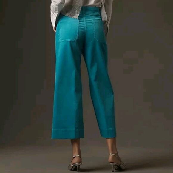 AnthropologieThe Colette Crop Wide Leg Corduroy Pants Jeans Turquoise Sz 23 - Picture 3 of 9